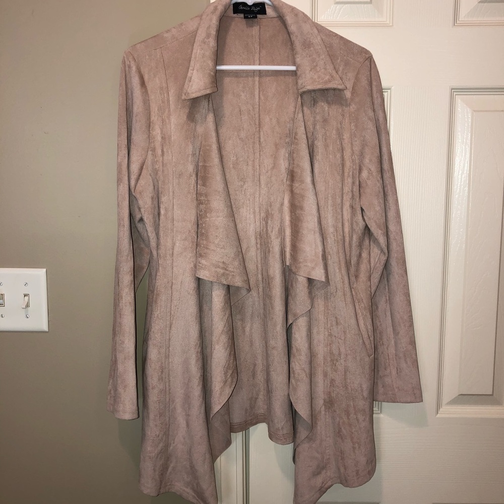Faux Suede Shawl open front sweater